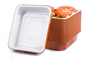 Contital AS220515 | Bandeja desechable para horno de aluminio lacado blanco/cobre, extrarrígida, 1 porción, bandejas de aluminio, ideales para alimentos, microondas, para llevar | 50 unidades