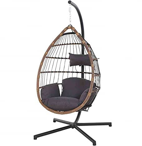 Siena Garden Hängesessel mit Standfuß Salerno schwarz/Natur Hängekorb mit Kissen