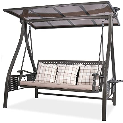 wuuhoo® Hollywoodschaukel Marilyn 3 - Sitzer mit Sitzauflage - Gartenschaukel aus hochwertigem Aluminium und verstellbarem Dach, wetterfeste Gartenmöbel mit LED Solarlicht-Funktion