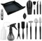 Kit d'outils pour Plantes Grasses, 14 Mini Outils de Jardin à Main + 1 Tapis de rempotage, râteau pour Plantes d'intérieur, Outils à Main de Jardinage, Noir