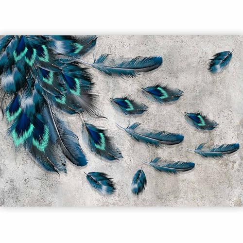 murando Photo Wallpaper Peacock Feather 196x140 cm / 77.2 x 55.1 Peel and Stick Self-Adhesive Foil Print Wall Mural Abstract Nature Concrete Look Colorful Blue n-C-0358-a-a