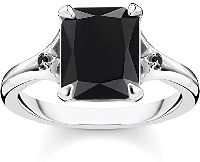 THOMAS SABO Silberring für Damen Schwarzer Stein mit Mond und Stern TR2297-641-11-56 Ringgröße 56/17,8