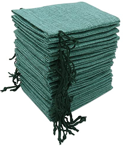 Leeyunbee 30 Stück 10x15 cm Jutesäckchen, Jute Beutel mit Kordelzug, Leinen-Säckchen Sackleinen Taschen, Klein Geschenksäckchen für Schmuck DIY Handwerk Hochzeit Party Weihnachte (Dunkelgrün)