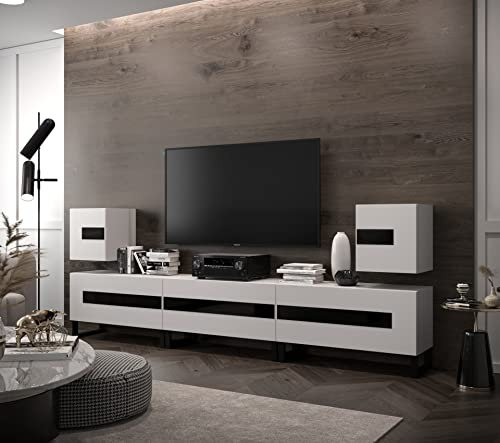 Furnitech Wohnwand Wohnzimmer | Hängend Wohnwand Modern | Wohnzimmer Schrankwand mit Regale und TV Schrank | Wohnzimmer Möbel ohne LED (Future C96-22W-FB-M3-1A)