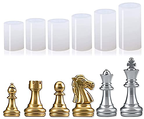 Bekasa 3D International Schach-Silikonform, 6-teiliges Schach-Silikonform- und Schachbrettform-Set, Schach-Silikonharz-Set für Polymerton, Basteln, Harz, Epoxidharz, Basteln, Schokolade, Eiswürfel