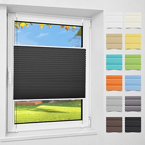 Atlaz Plissee Klemmfix ohne Bohren, 100x130cm(BxH), Obsidian, Plisseerollo Fensterrollo mit Klemmträger, Faltrollo Jalousie für Fenster und Tür, Blickdicht, Sichtschutz und Sonnenschutz
