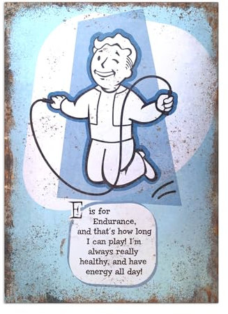 Displate Offiziell Fallout MetallPoster Magnetische Befestigung Inklusive Lizenziert Bilder Hochwertiges Poster Vault Boy's Baby Book - Endurance Poster 45 cm x 32 cm