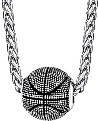 Stainless Steel Basketball Pendant Necklace with 22 Inches Chain Hip Hop Men's Necklaces, Trendy Baaketball Fan Sports Necklace Jewelry for NBA/Basketball League Lover