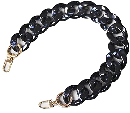 Taschenkette Acryl Schwarz, Kette für Handtasche, Taschengurt, Gurt für Handtasche, Schultergurt mit karabiner, Taschenriemen breit, Ersatzgurt für Tasche - 3cm breit, 45cm lang
