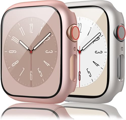 [2 Pièces] EEI Coque pour Apple Watch 44mm Series 4/5/6/SE, Protection Écran Verre Trempé Couverture Case de Protection en PC Ultra Mince