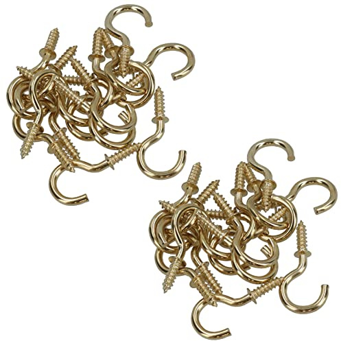 AB Tools Shouldered Screw Hooks Fasteners Hanger Brass Plated 10mm Dia 19mm Length 32pc