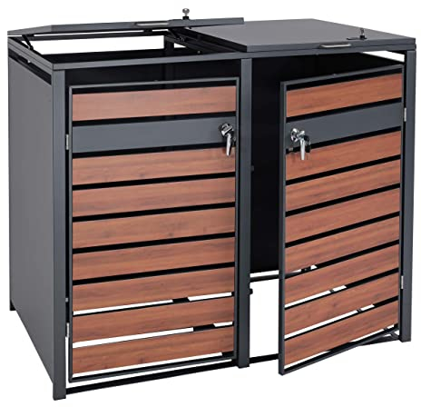 XL 2er/4er-Mülltonnenverkleidung HWC-J81, Mülltonnenbox, Metall 59kg anthrazit - Kirsche-Holzoptik Dunkelbraun