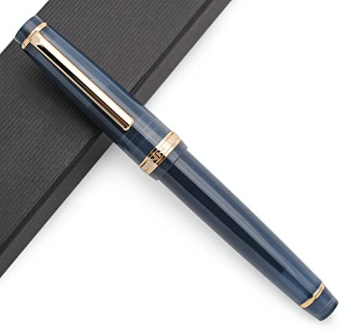 JINHAO 82 Celluloid Fountain Pen Acrylic Ink Pen with Ink Converter (Fine Nib, Gold Clip-Caribbean Sea Blue)