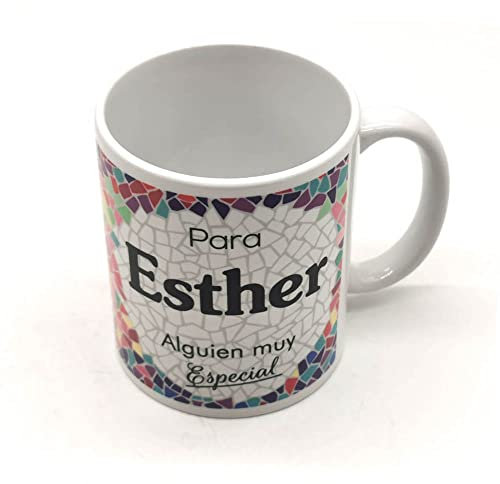 PLUS HOME Taza personalizada con nombre. Regalos personalizados con nombre y texto. Tazas con frases originales.ESTHER