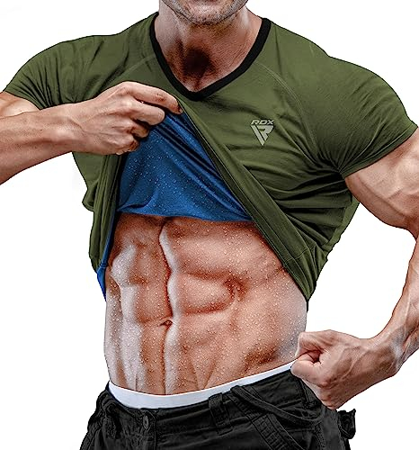 RDX Sweat T-Shirt Männer Schwitzanzug, Neopren Sauna Shirt Fitness Trainer Taille, Gym Tank Top für Shapewear Gewichtsverlust Abnehmen Body Shaper Workout Yoga Bodybuilding Laufen