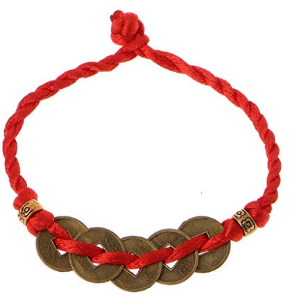 vsilay Bracelet tressé à la mode rouge avec pièces de monnaie en cuivre porte-bonheur - Bracelet chinois Feng Shui Kabbale - Cadeau de bijoux