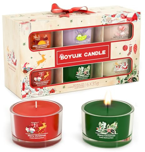 Christmas Candle, BOYUJK Christmas Candles Gifts for Women, Christmas Scented Candles Gift Set for Her, Christmas Gifts for Women and Men(6 Packs)