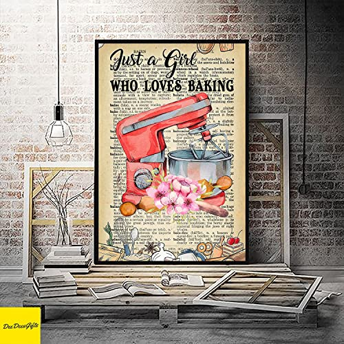 Bioprocess Poster da forno, Just A Girl Who Loves Baking Poster, Vintage Kitchen Baking Poster Decor Poster Wall Art Tin Sign Decor Metal Sign Poster 30,5 x 20,3 cm