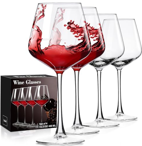 ParaCity Mundgeblasene Weingläser Set, Burgunder Weißweingläser und Rotweingläser, 470ML Weingläser für Damen, Herren, Hochzeit und Geburtstag (4)