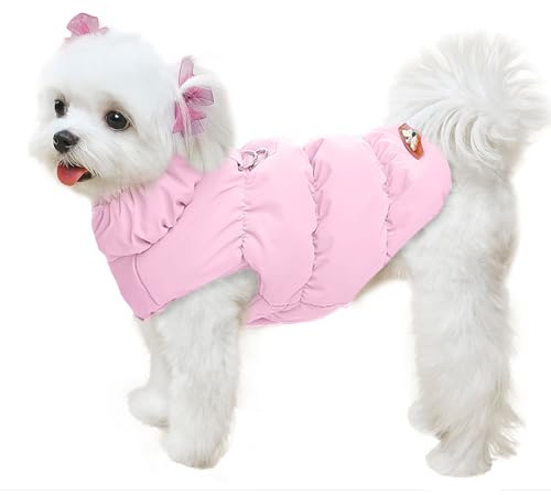 ABRRLO Winter Warm Dog Jacket for Small Medium Dogs Cat Cold Weather Coats with Harness Paded Dogs Fleece Vest Waterproof Windproof Dog Snow Jacket Pet Puppy Clothes (Pink,S)