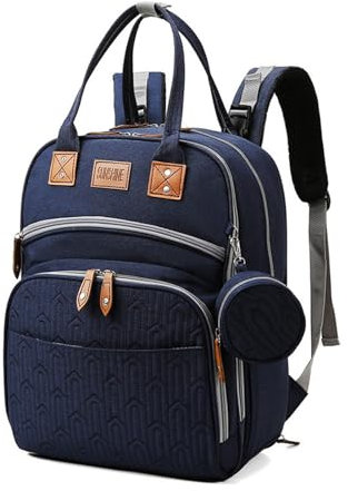 Kingbar Wickelrucksack Mit Bettfunktion, Wickeltasche Rucksack Mit Wickelauflage, Großer Stauraum, Wickeltasche Rucksack Für Mama Und Papa, Blue