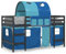 vidaXL Kinderhochbett, Hochbett mit Tunnel Vorhängen, Spielbett Bett für Kinder ab 6 Jahren, Kinderbett Etagenbett Stockbett, Blau 90x200cm Massivholz Kiefer