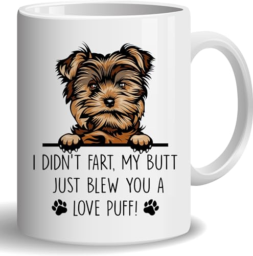 HOSALA - 325 ml - Tasse à café personnalisée « My Butt Just Blew You A Love Puff Yorkshire Terrier », tasse cadeau personnalisée pour propriétaire de Yorkshire Terrier, tasse en céramique brillante