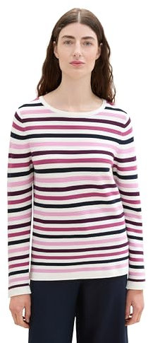 TOM TAILOR Damen 1016350 Pullover, 37066 - Berry Knit Stripe Design, L EU