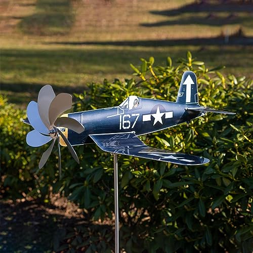 Fellflying Flugzeug-Windspiel, Metall-Gartenflugzeug-Windspiel, Windmühle, Gartenstecker, Einzigartige Flugzeug-Windmühle Aus Edelstahl, Flugzeug-Windfänger, Gartendekoration, Garten-Windmühle