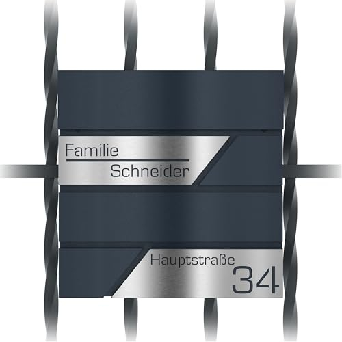 Graviers Design Cassetta delle lettere con scomparto per giornali in antracite, RAL 7016, con supporto per recinzione, in acciaio inox, targhetta per il nome della strada, cassetta delle lettere da