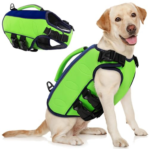 AOFITEE Ripstop Hunde Rettungsweste für Kleine Mittel Große Hunde, Reflektierend Schwimmweste Hund für Schwimmen Bootfahren, Einstellbar Hundeschwimmwestemit Rettungsgriff und überragendem Auftrieb