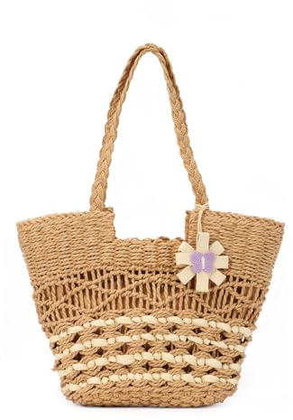 Jywmsc Stroh Strandtasche, Große Sommer Boho Woven Tote Bags, Rattan Handmade Schulter Handtaschen für Damen