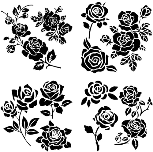 GORGECRAFT 4 Packung Rosen-Autoaufkleber Schwarzer Autofensteraufkleber Rosenblumen-Autoaufkleber wasserdichte Selbstklebende Aufkleber Auto Laptop Fenster Stoßstangenaufkleber Für SUV LKW Motorrad