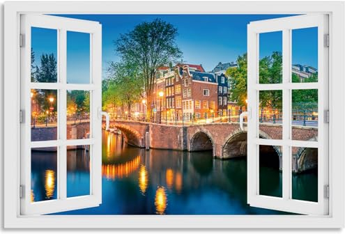 timalo Wandbild Outdoor wetterfeste Bilder für draußen | Gartenbilder Innen & Außen | Landschaftsbilder Acryl Glas Fensterblick Effekt | 100x50cm Amsterdam Stadt