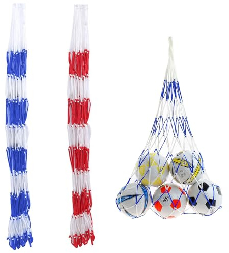 Calcio Rete Portapalloni, Ball Carry Net Bag, Sacca in Rete per Palloni da Calcio, Borsa per Palloni in Rete, Adatto per Calcio, Basket, Pallavolo, Pallamano, 2 Pezzi, Rosso e Bianco + Blu e Bianco