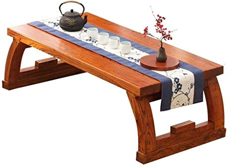 CCKUHN Couchtische Tische Tatami-Tisch aus massivem Holz, niedriger Tisch, Kang-Tisch, alte Ulme, Kleiner Zen-Erker, für Zuhause, Balkon, Teetisch, Bodentisch (Farbe: Braun, Größe: 60 x 4