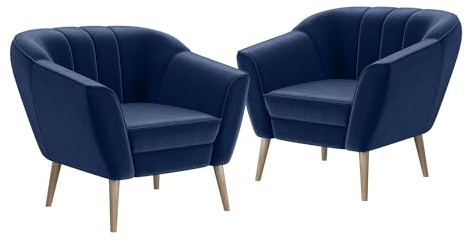 MEBLINI Sofa Sessel für Wohnzimmer 2er Set - Mini Lounge für Zwei Personen - Sitzgarnitur - Polstergarnitur - KAIA - 1+1 - Blau Samt