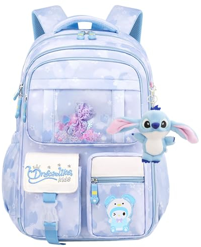 WYCY Sacs d'école pour filles - Grande capacité - Résistant à l'eau - Avec compartiment pour ordinateur portable - Sac à dos pour filles, Stitch Sac à dos Bleu
