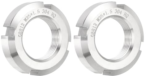 QUARKZMAN M25 x 1,5mm - 2 Stück Vier-Schlitz-Rundmuttern - 304 Edelstahl Rundmutter für verschiedene Wälzlager, Industriefeld, Silber.
