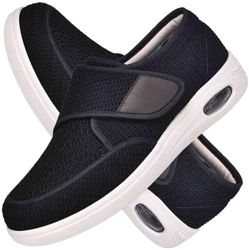 Scarpe Uomo Pianta Larga Scarpe Ortopediche Uomo con Strappo Scarpe da Ginnastica Traspiranti con Cuscino d'Aria Scarpe da Passeggio da Uomo estive alla Moda(Black,43.5 EU)