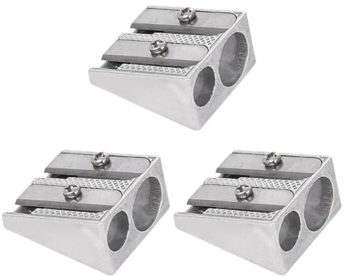 3 Stück Metall-Bleistiftspitzer, Doppelloch-Bleistiftspitzer, Schüler-Briefpapier, Kinder-Bleistiftspitzer, Kleiner Bleistiftspitzer, Tragbarer Bleistiftspitzer