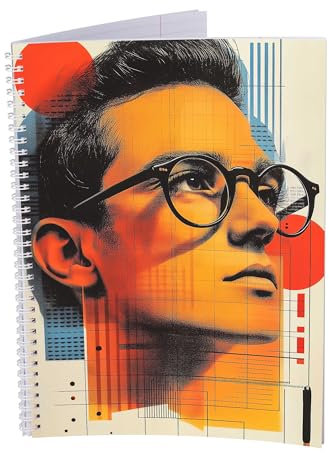 druck.de Collegeblock – 5 Stück – DIN A4 – 80 Blatt – 80g Volumenpapier – gelocht – Spiralbindung weiß – Korrekturrand – perforiert – Spiral Notizblock (Mann mit Brille, Kariert)