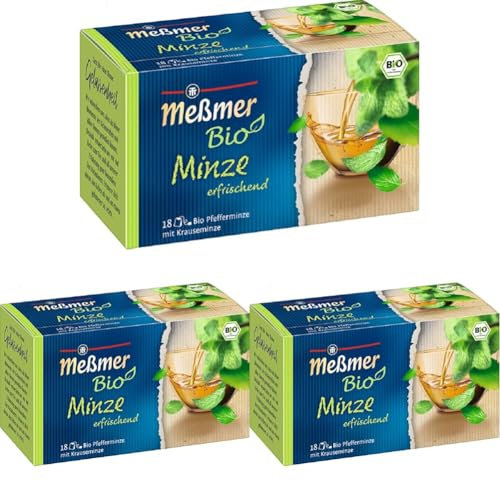 Meßmer Bio Minze | erfrischend | 18 Teebeutel | Vegan | Glutenfrei | Laktosefrei (Packung mit 3)
