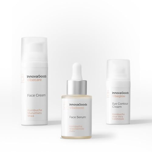 InnovaGoods® Kombucha Gesichtspflege-Set, 1 x Gesichtsserum, 1 x Augenkontur, 1 x feuchtigkeitsspendende Gesichtscreme verbessert die Elastizität der Haut, nährt und glättet, bringt Flexibilität für