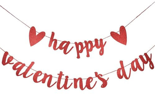 Valentinstagsbanner, Happy Valentine's Day Banner, rotes Happy Valentines Day Banner, romantische Glitzer-Valentinstag-Dekorationen, Banner für Valentinstag, Hochzeit, Jahrestag, Partyzubehör
