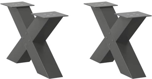 vidaXL Pieds de Table Basse en Forme de X, 2 pièces, Anthracite, 50 x (30-31) cm, Acier