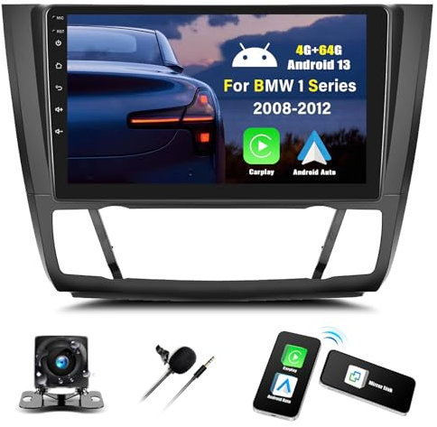 4G+64G CAMECHO Autoradio Android 13 für BMW 1er E81 E82 E87 E88 2004-2011 mit Carplay Android Auto, 9 Zoll Touch Bildschirm Radio 2 Din mit GPS WiFi Bluetooth FM/RDS Radio SWC + AHD Rückfahrkamera&MIC
