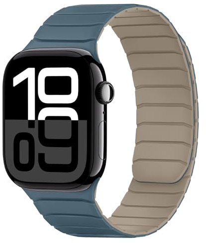 Tasikar Magnetisch Armband Kompatibel mit Apple Watch 42mm(Series 11/Series 10) 41mm 40mm 38mm Weiches Silikon Ersatz Schlaufe Armband für iWatch SE Series 11 10 9 8 7 6 5 4 3, Dünen-Wolke Blau