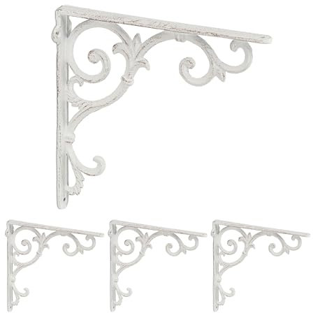 Relaxdays Regalwinkel, 4er Set, Gusseisen, antike Regalträger, Winkel Regalbretter, HxBxT: 24,5 x 4 x 24,5 cm, weiß