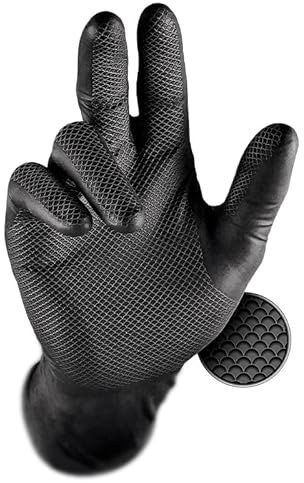 SUPREMETTF SUPREMELY TOUGH Supreme Professional 8G Diamond Grip Nitrile Gloves, Black, Powder-Free, Ambidextrous, CE 2777 Certified (Black, XL)